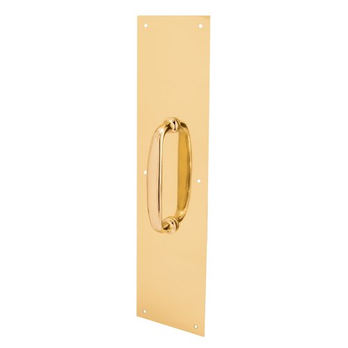 Product Cover Prime-Line Products J 4578 Door Pull Plate, 4-Inch X 16-Inch, Oval Handle, Polished Brass