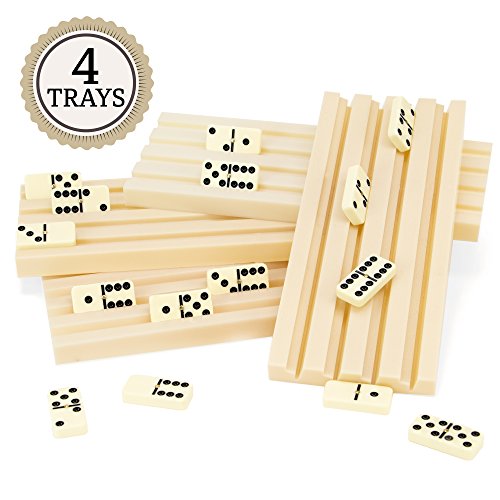Product Cover Brybelly Set of Four Plastic Domino Trays - Premium Holder Racks for Domino Tiles, Great for Mexican Train, Mahjong, Chickenfoot, Domino Games