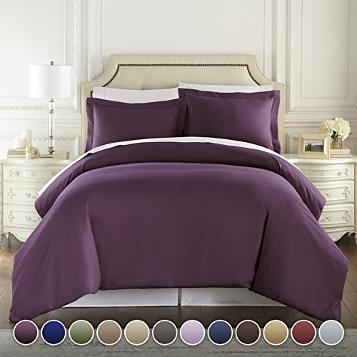 Product Cover Hotel Luxury 3pc Duvet Cover Set-1500 Thread Count Egyptian Quality Ultra Silky Soft Top Quality Premium Bedding Collection-Queen Size Eggplant