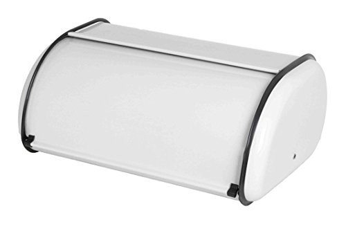 Product Cover Home Basics Roll-Top Lid Steel Bread Box For Kicthen, Bread Bin, Bread Storage Bread Holder, White