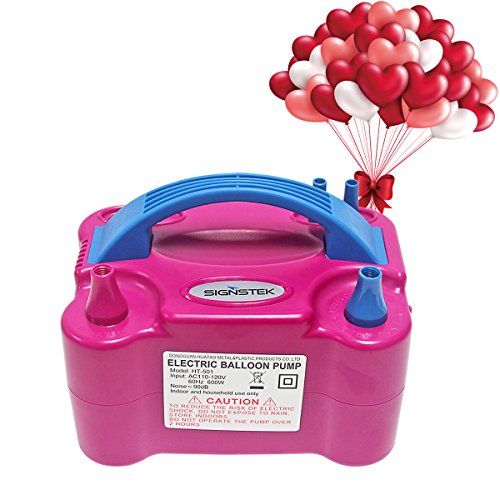Product Cover Signstek Electric Air Balloon Pump Blower/Inflator for Party Decoration, Portable Dual Nozzle Rose Red 110V 600W