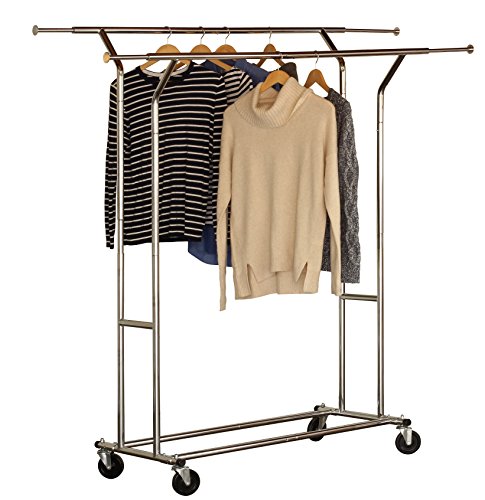 Product Cover DecoBros Supreme Commercial Grade Double Rail Garment Rolling Rack, Chrome Finish