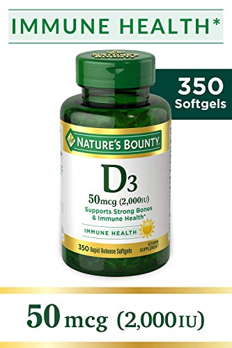 Product Cover Nature's Bounty Vitamin D3 Pills and Supplement, Supports Bone Health and Immune System, 2000iu, 350 Softgels