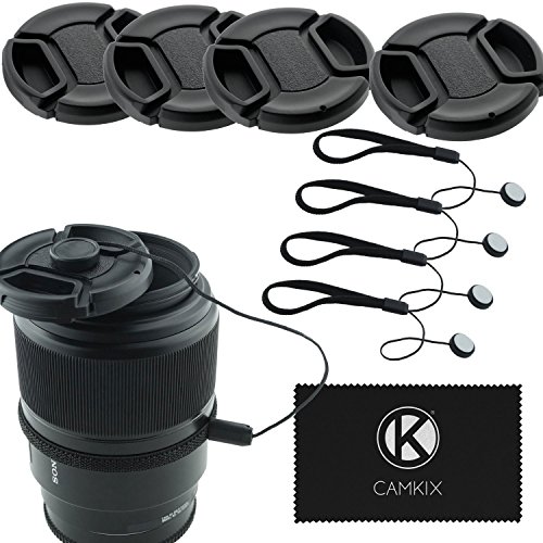Product Cover 49mm Lens Cap Bundle - 4 Snap-on Lens Caps for DSLR Cameras - 4 Lens Cap Keepers - Microfiber Cleaning Cloth Included - Compatible Nikon, Canon, Sony Cameras (49mm)
