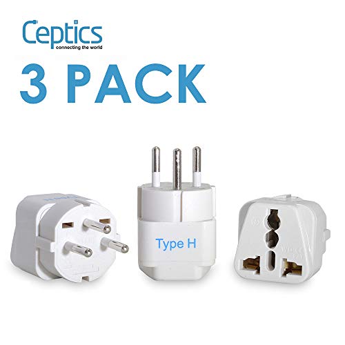 Product Cover Ceptics Israel Travel Plug Adapter for Israel, Palestine (Type H) - 3 Pack [Grounded & Universal] (GP-14-3PK)