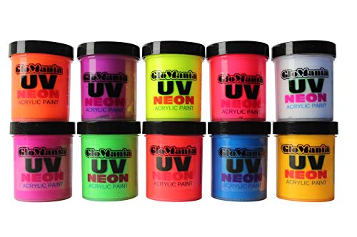 Product Cover UV Neon Black Light fluorescent acrylic paint 10 assorted super bright poster wall art craft colors
