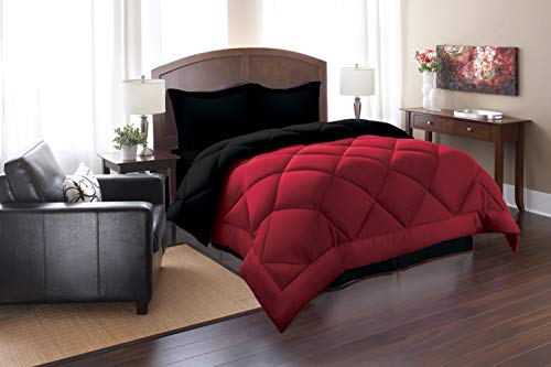 Product Cover Silky Soft - Goose Down Alternative Reversible Comforter Set, Full/Queen, Black/Burgundy