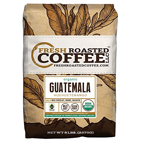 Product Cover Fresh Roasted Coffee LLC, Organic Guatemalan Huehuetenango Coffee, Medium Roast, USDA Organic, Fair Trade, Whole Bean, 5 Pound Bag