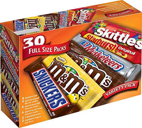 Product Cover M&M'S, SNICKERS, 3 MUSKETEERS, SKITTLES & STARBURST Full Size Chocolate Candy Variety Mix 56.11-Ounce 30-Count Box