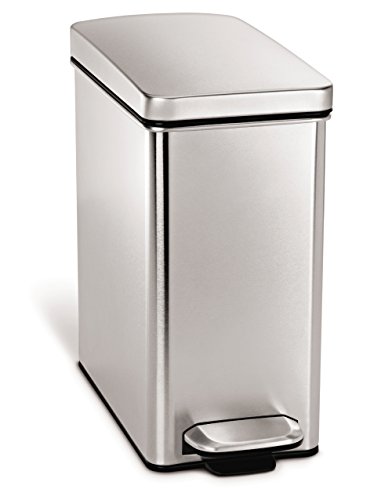 Product Cover simplehuman 10 Liter / 2.6 Gallon Stainless Steel Bathroom Slim Profile Trash Can, Brushed Stainless Steel