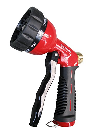 Product Cover Garden Hose Nozzle / Hand Sprayer - Heavy Duty 10 Pattern Metal Watering Nozzle - High Pressure - Pistol Grip Front Trigger - Flow Control Setting Knob - Suitable for Car Wash, Cleaning, Watering Lawn and Garden - Ideal for Washing Dogs & P