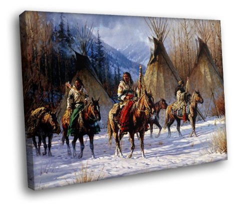 Product Cover H5D6399 Native American Horses Wigwams Snow Art Indians 20x16 FRAMED CANVAS PRINT