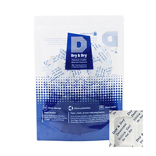 Product Cover Dry & Dry 1 Gram [200 Packets] Premium Silica Gel Pure & Safe Silica Gel Packs Desiccant Dehumidifier - Food Safe(FDA Compliant) Paper Silica Packets for Moisture Absorber Silica Gel Packets