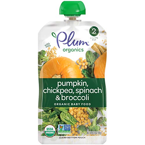 Product Cover Plum Organics Stage 2 Hearty Veggie, Organic Baby Food, Pumpkin, Spinach, Chickpea and Broccoli, 3.5 Ounce Pouches (Pack of 12)