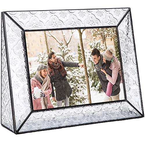 Product Cover Clear Glass Picture Frame 5x7 Horizontal Photo Display Desk or Tabletop Vintage Home Décor Family Wedding Anniversary Engagement Graduation Baby Gift J Devlin Pic 126 Series
