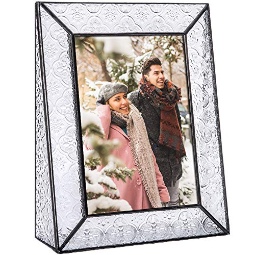 Product Cover Clear Glass Picture Frame 5x7 Vertical Photo Display Desk or Tabletop Vintage Home Décor Family Wedding Anniversary Engagement Graduation Baby Gift J Devlin Pic 126 Series