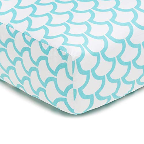 Product Cover American Baby Company 100% Natural Cotton Percale Fitted Crib Sheet for Standard Crib and Toddler Mattresses, Aqua Sea Waves, Soft Breathable, for Boys and Girls