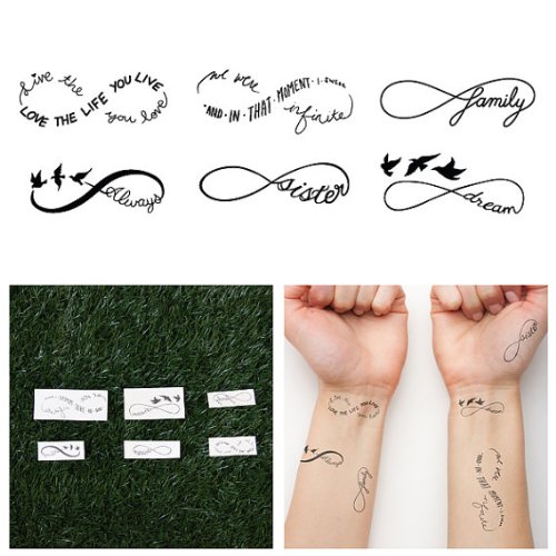 Product Cover Tattify Infinity Symbol Temporary Tattoos - Sweet Nothings (Complete Set of 12 Tattoos - 2 of Each Style) - Individual Styles Available - Fashionable Temporary Tattoos