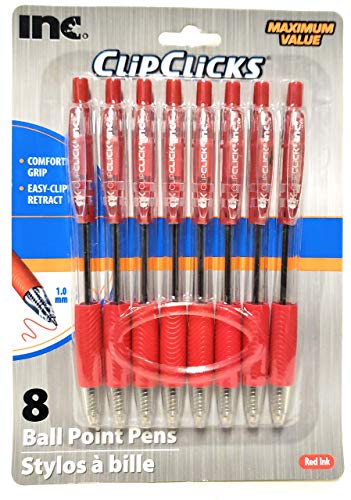 Product Cover INC Retractable Ball Point Pens, 1.0 mm, Red Ink, 8-pack