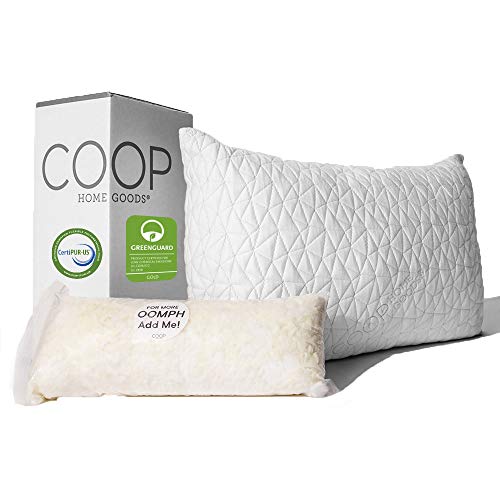Product Cover Coop Home Goods - Premium Adjustable Loft Pillow - Hypoallergenic Cross-Cut Memory Foam Fill - Lulltra Washable Cover from Bamboo Derived Rayon - CertiPUR-US/GREENGUARD Gold Certified - Queen