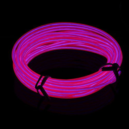 Product Cover Lychee Neon Glowing Strobing Electroluminescent Light El Wire w/ Battery Pack for Parties, Halloween Decoration (Pink, 15ft) by lychee