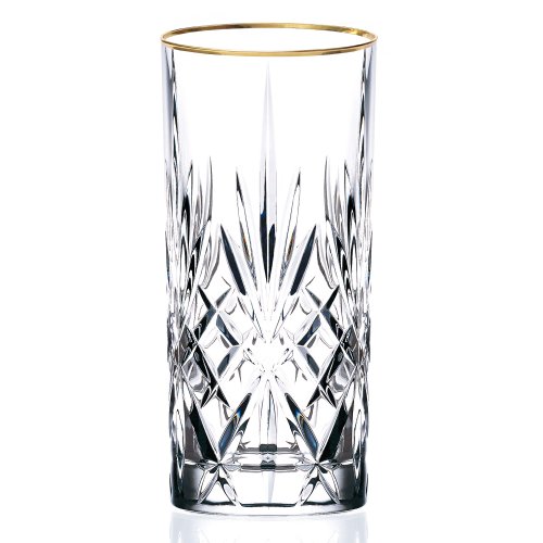 Product Cover Lorren Home Trends Siena Collection Crystal Water Beverage or Ice Tea Glass with Gold Band Design, Set of 4