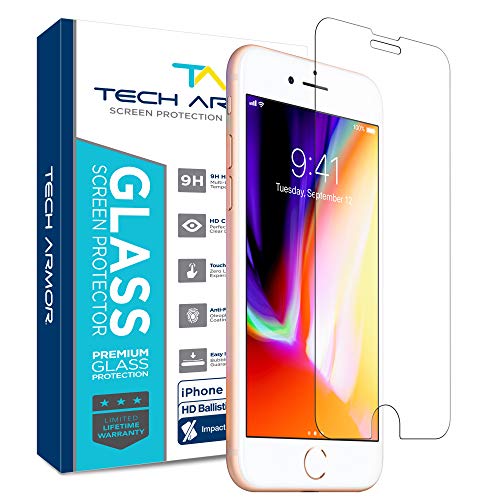 Product Cover Tech Armor Premium Ballistic Tempered Glass Screen Protector for Apple iPhone 6, 6s, iPhone 7, iPhone 8 - with 99.99% HD Clarity and 3D Touch Accuracy, Clear [1-Pack]