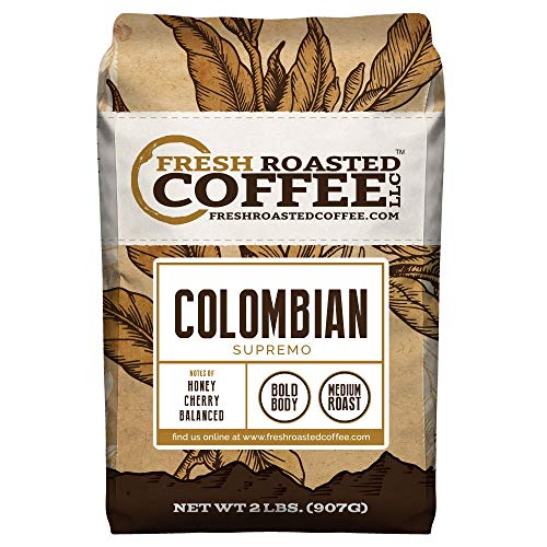 Product Cover Fresh Roasted Coffee LLC, Colombian Supremo Coffee, Medium Roast, Whole Bean, 2 Pound Bag