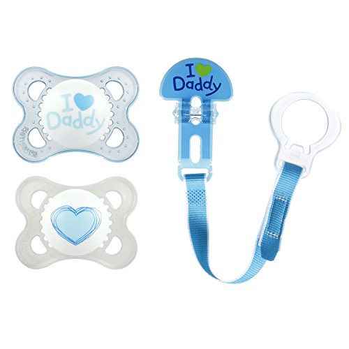 Product Cover MAM Pacifier and MAM Pacifier Clip Value Pack (2 Pacifiers & 1 Clip), Pacifiers 0-6 Months, Baby Boy Pacifier 