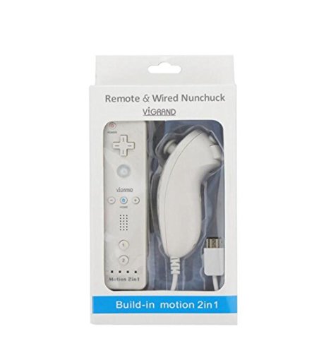 Product Cover White Built-in Motion Plus Wii Remote + Nunchuck Controller(Wii controller) For Wii (NON-OEM)+ Silicone Case + Wrist Strap (White)