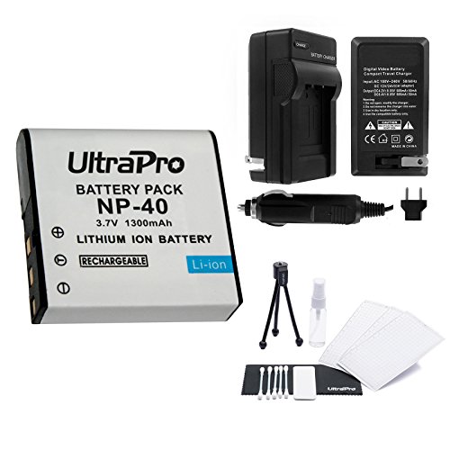 Product Cover NP-40 High-Capacity Replacement Battery with Rapid Travel Charger for Select Casio Digital Cameras. UltraPro Bundle Includes: Camera Cleaning Kit, Screen Protector, Mini Travel Tripod