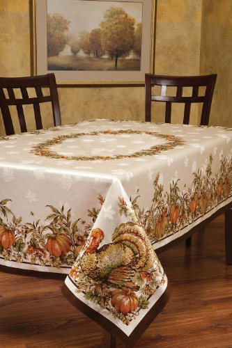 Product Cover Benson Mills Turkey Festivities Engineered Border Tablecloth, 60 by 104-Inch