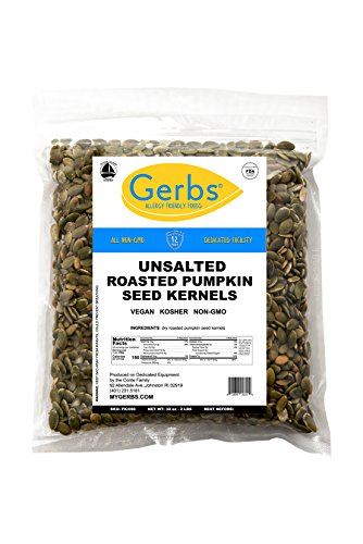Product Cover Unsalted Pumpkin Seed Kernels, 2 LBS by Gerbs - Top 14 Food Allergy Free & NON GMO - Vegan, Keto Safe & Kosher - Dry Roasted Premium Quality Seeds Grown in Mexico