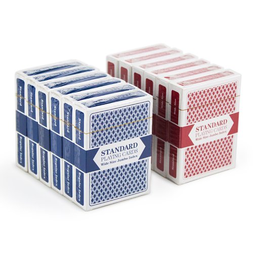 Product Cover Brybelly 12 Decks (6 Red/6 Blue) Wide-Size, Jumbo Index Plastic Coated Playing Cards