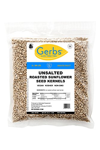 Product Cover Gerbs Unsalted Sunflower Seed Kernels - 2 LBS - Top 14 Food Allergy Free & NON GMO - Vegan, Keto Safe & Kosher - Dry Roasted Hulled Seeds Grown in USA