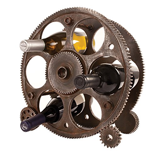Product Cover Foster & Rye 2755 Gears and Wheels Industrial Home Decor, Freestanding Wine Rack Countertop Bottle Holder, Set of 1, Rust