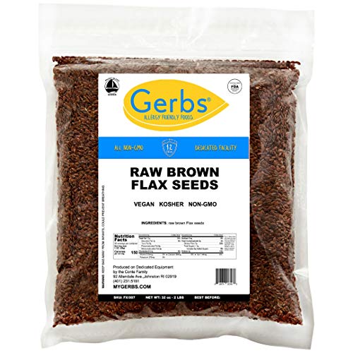 Product Cover Raw Flax Seeds by Gerbs 2 LBS - Top 10 Food Allergen Free & Non GMO - Vegan & Kosher Premium Brown Flax Product of Rhode Island