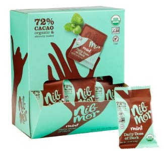 Product Cover Nib Mor Organic Dark Chocolate, Gluten Free Vegan Snacks - Daily Dose Snacking Bites - Individually Wrapped Chocolates with 72% Cacao - Mint - .35 ounce (60 Count)