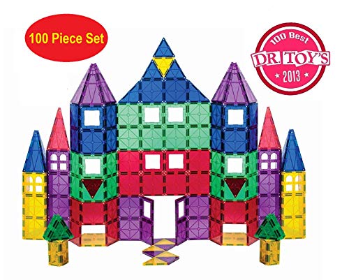 Product Cover Playmags 3D Magnetic Blocks for Kids - Set of 100 Blocks to Learn Shapes, Colors, & Alphabet - STEM Magnetic Toys Develop Motor Skills & Creativity, Colorful, Durable Magnet Building Tiles & Idea Book