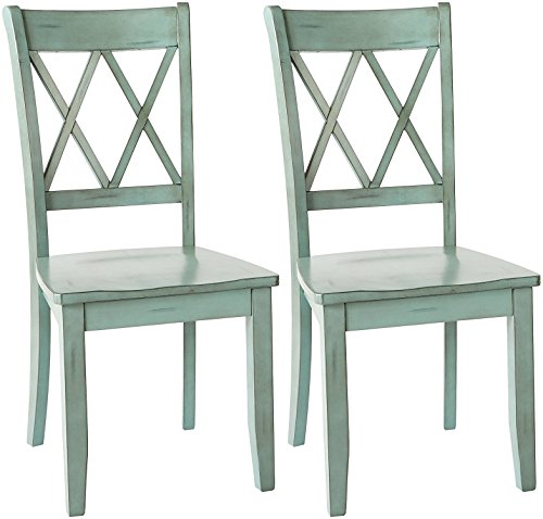 Product Cover Ashley Furniture Signature Design - Mestler Dining Room Side Chair - Wood Seat - Set of 2 - Blue/Green