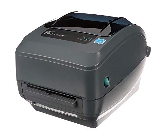 Product Cover Zebra - GX420t Thermal Transfer Desktop Printer for labels, Receipts, Barcodes, Tags, and Wrist Bands - Print Width of 4 in - USB, Serial, and Ethernet Port Connectivity - GX42-102410-000