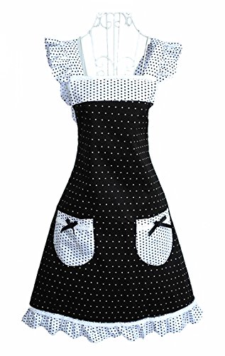 Product Cover Hyzrz Princess Frill Lace Polka Dot Kitchen Cooking Aprons for Women with Pockets Cross Back