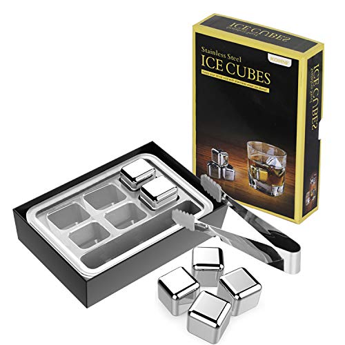 Product Cover Kollea Stainless Steel Reusable Ice Cubes Chilling Stones with Tongs for Whiskey Wine (Pack of 6)
