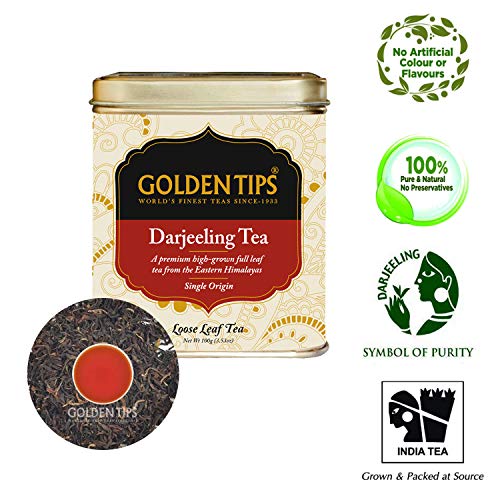Product Cover Golden Tips Pure Darjeeling Single Origin Black Tea | 100 gm/3.53 oz, 50 Cups | 100% Natural Black Tea Loose Leaf Tea | A Premium high-grown full leaf tea from The Eastern Himalayas