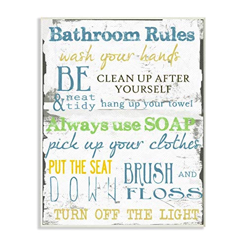 Product Cover Stupell Home Décor 'Bathroom Rules ' Typography Bathroom Wall Plaque, 10 x 0.5 x 15, Proudly Made in USA