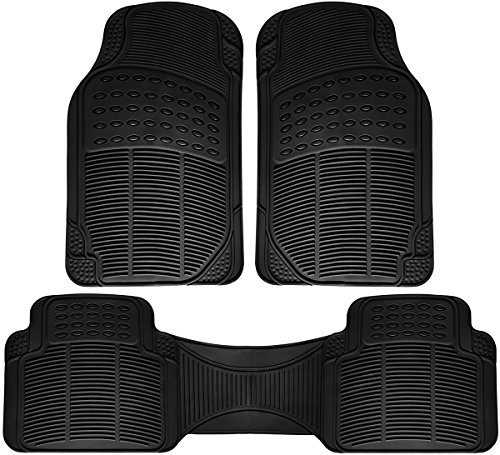 Product Cover OxGord Ridged All-Weather Rubber Floor-Mats - Waterproof Protector for Spills, Dog, Pets, Car, SUV, Minivan, Truck - 3-Piece Set, Black