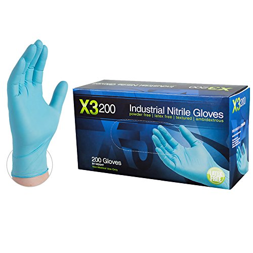 Product Cover X3 Industrial Blue Nitrile Gloves - 3 mil, Latex Free, Powder Free, Textured, Disposable, XXLarge, X3D49100-BX, Box of 200
