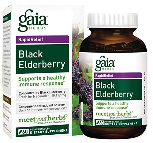 Product Cover Gaia Herbs, Black Elderberry, Organic Sambucus Elderberry Extract for Daily Immune and Antioxidant Support, Vegan Powder Capsules, 60 Count