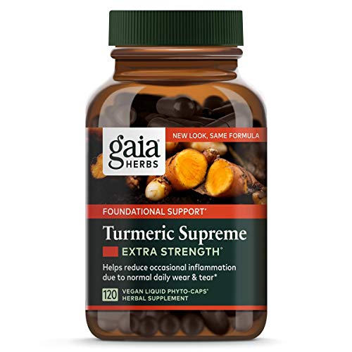Product Cover Gaia Herbs, Turmeric Supreme Extra Strength, Turmeric Curcumin Supplement with Black Pepper, Daily Joint Support & Healthy Inflammatory Response, Vegan Liquid Capsules, 120 Count (packaging may vary)