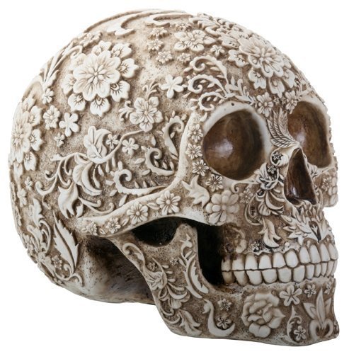 Product Cover SUMMIT COLLECTION Day of The Dead 8 Inch White and Light Brown Colored Floral Human Skull Collectible